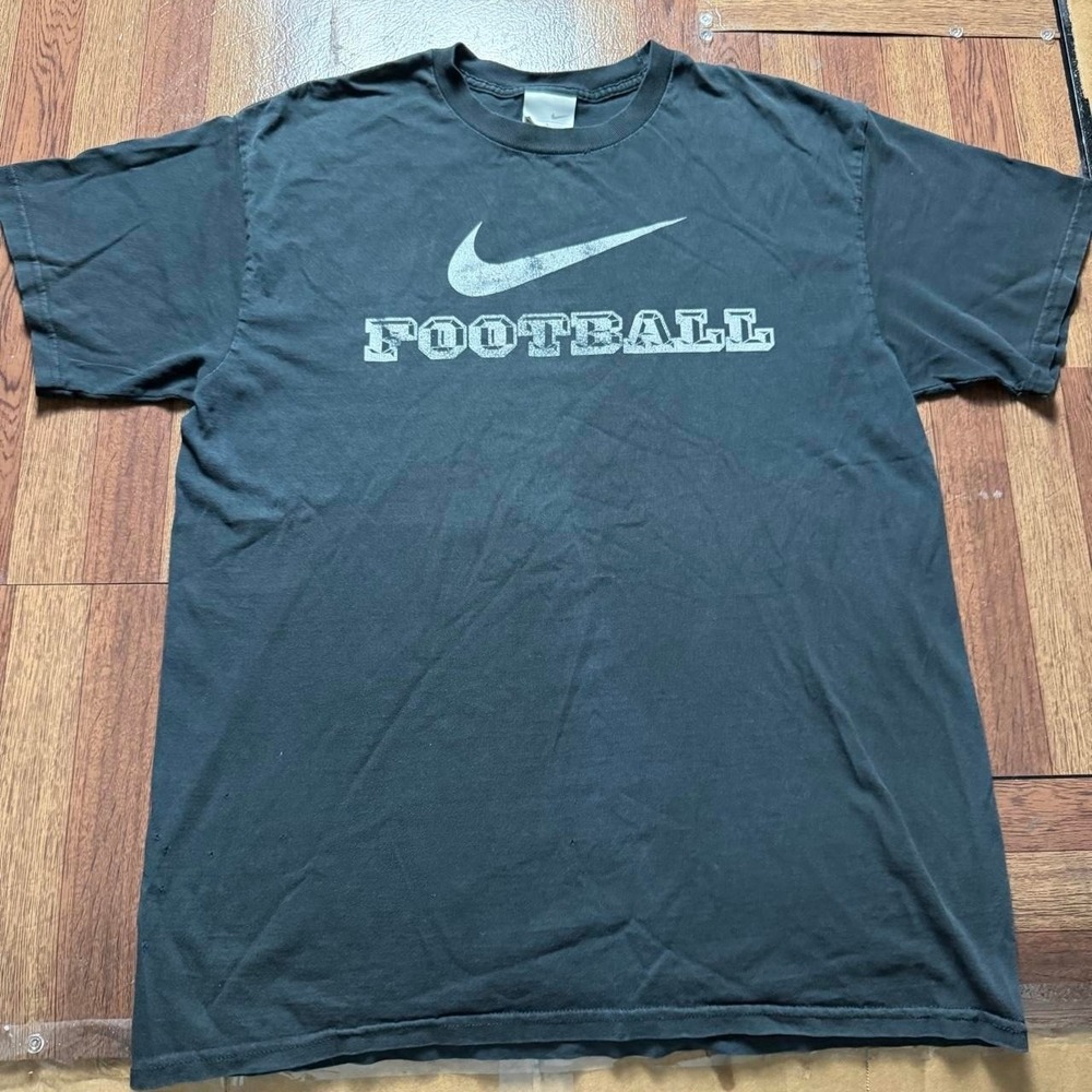 Nike‎ Black Silver Vtg 90's Swoosh Football Graphic Shirt Large